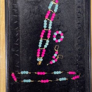 Elegant Pink and Blue Beaded Jewelry Set